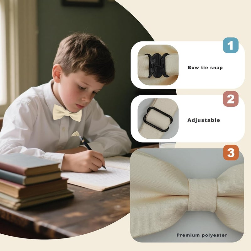 BEWDIO Bow Ties for Boys Pre Tied Toddler Bow Tie Adjustable Kids Bowties with Pocket Square Set for Wedding Party - Image 3